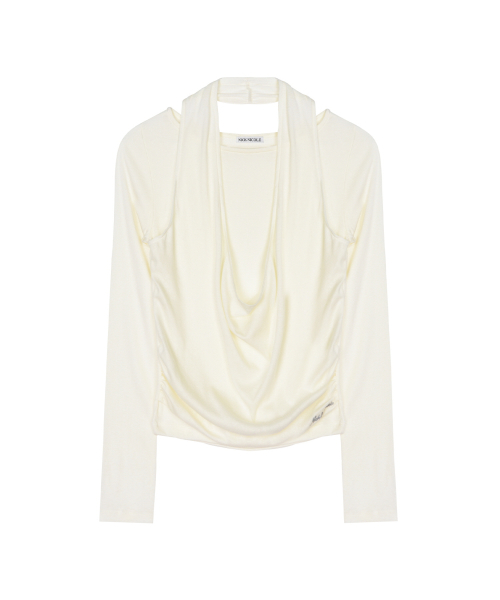 DRAPE HALTER LONG SLEEVE_CREAM