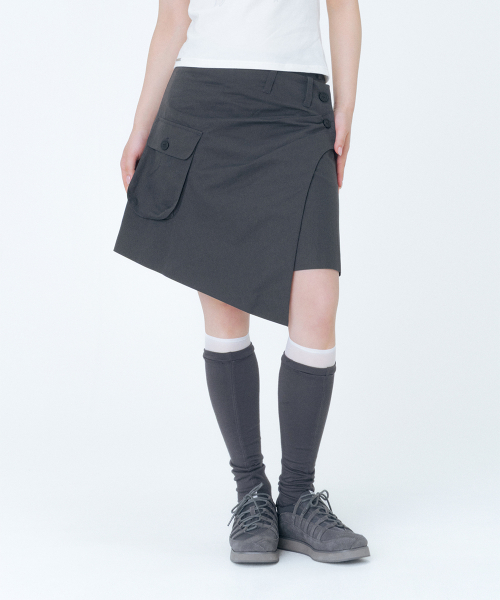 Hannah side pocket wrap midi skirt CHARCOAL