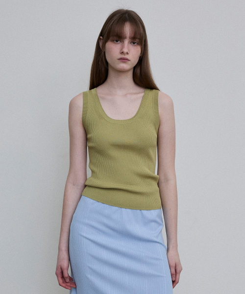 Basic Ribbed Tank Top [GREEN]