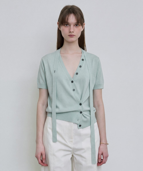 Tie-Detail Short-Sleeve Cardigan [MINT]