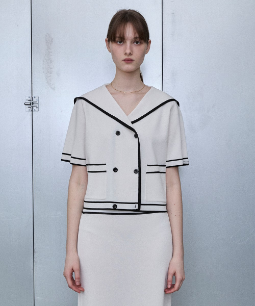 Sailor Collar Button Knit Jacket [WHITE]