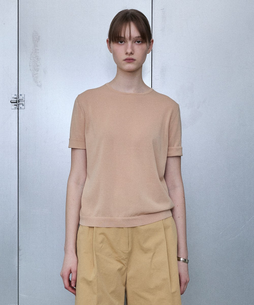 Embroidered Sleeve Knit Tee [BRIGE]