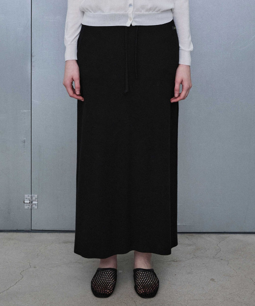 Drawstring Knit Long Skirt [BLACK]