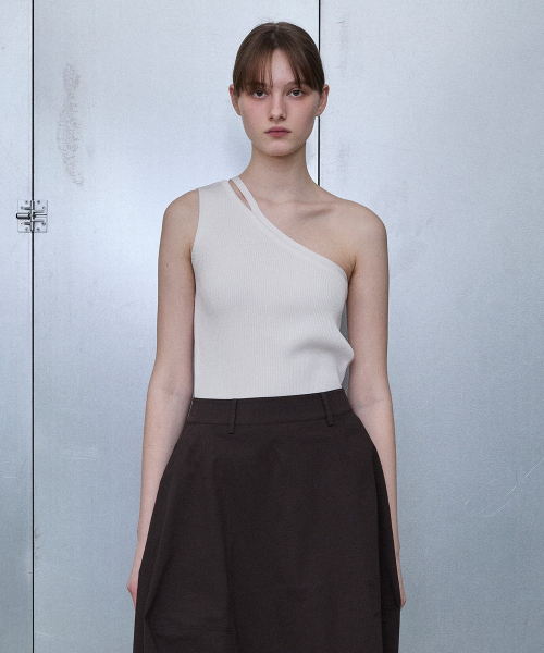 Ribbed One-Shoulder Top [WHITE]