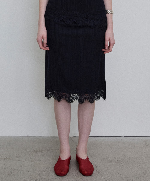 Lace Patch Detail Jersey Skirt [NAVY]