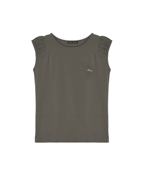 NICOLE SHIRRING SLEEVELESS TOP_BROWN