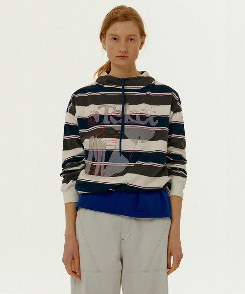 Incur Stripe Half Neck Sweatshirt Navy