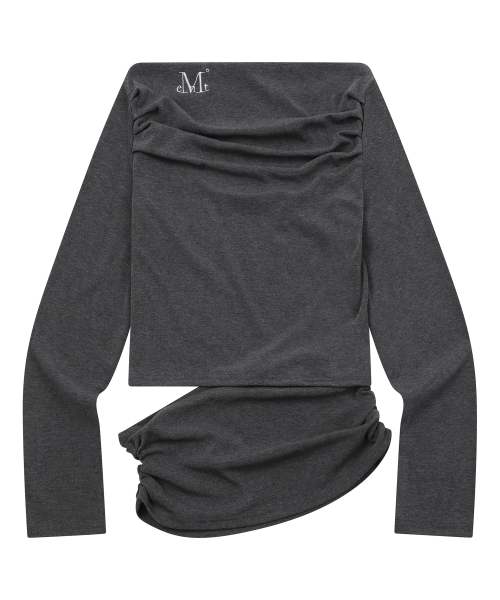 RIVA SHIRRING SLIT OFF SHOULDER LONG SLEEVE T (3COLOR)