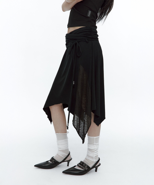Knit Layer Drape Skirt Black