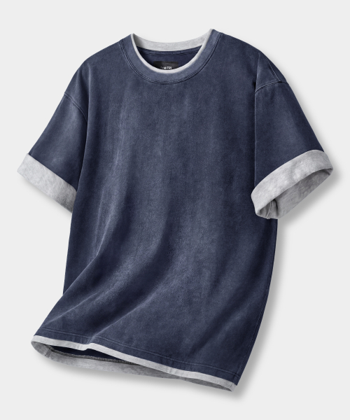 CONTRAST LAYERED ROLL-UP T-SHIRT_PIGMENT NAVY