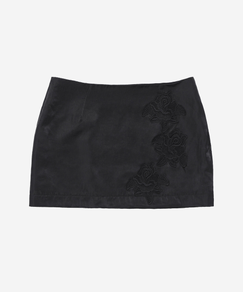 Rose Satin Mini Skirt #Black