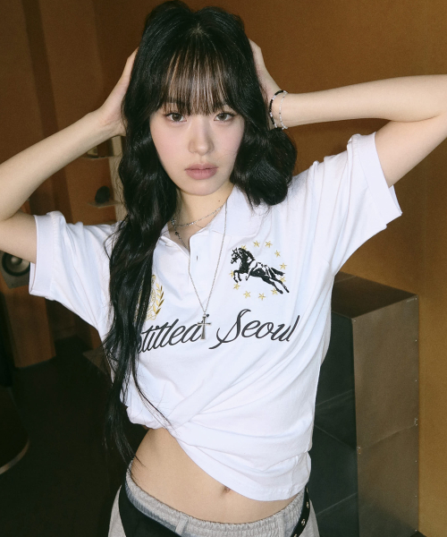 언타이틀 크레스트 폴로 크롭 반팔 화이트