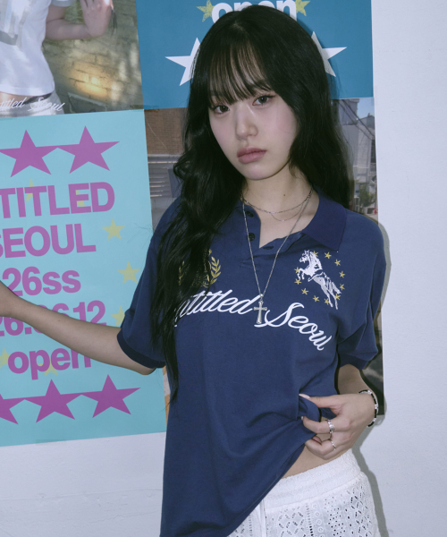 언타이틀 크레스트 폴로 크롭 반팔 네이비