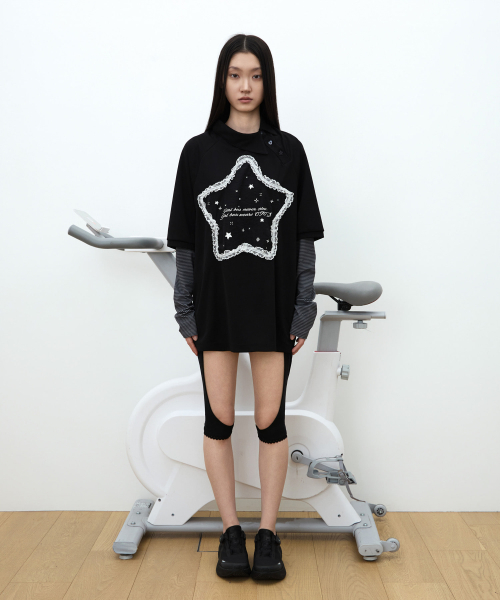 Side Neck Over Collar Tee / Black