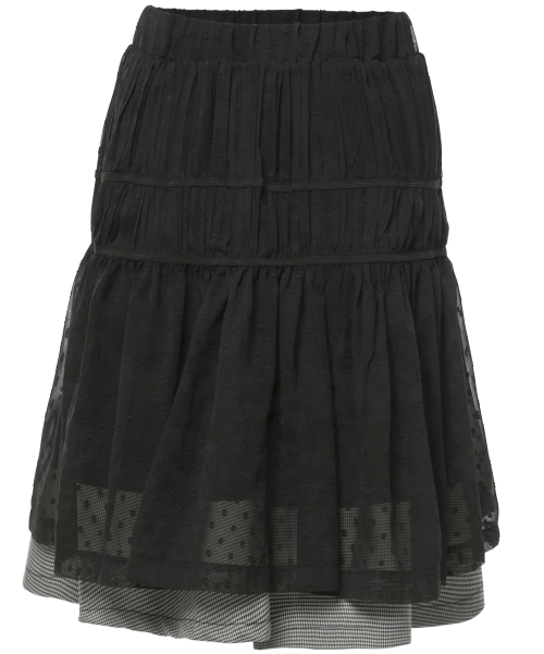 Layered Crinkle Check Skirt (FL-269_Black)