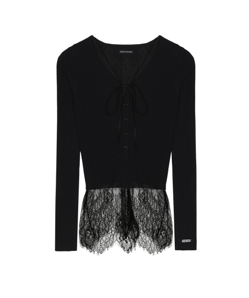 STRAP LACE CARDIGAN_BLACK