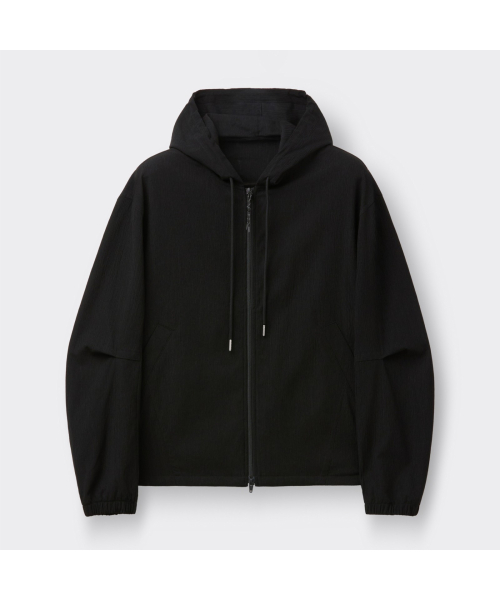 [Online Only] чёрный Crinkled Hood Zip Jacket CQUAM26211BKX