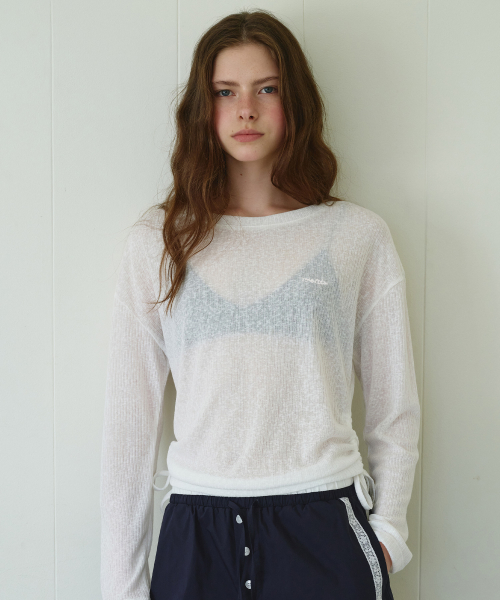 SHEER LONG SLEEVE TOP WHITE