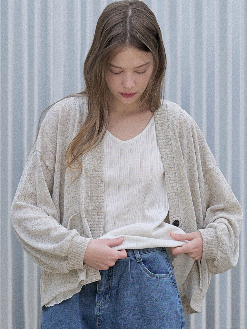 Linen Overfit Basic Knit Cardigan - MOCHA