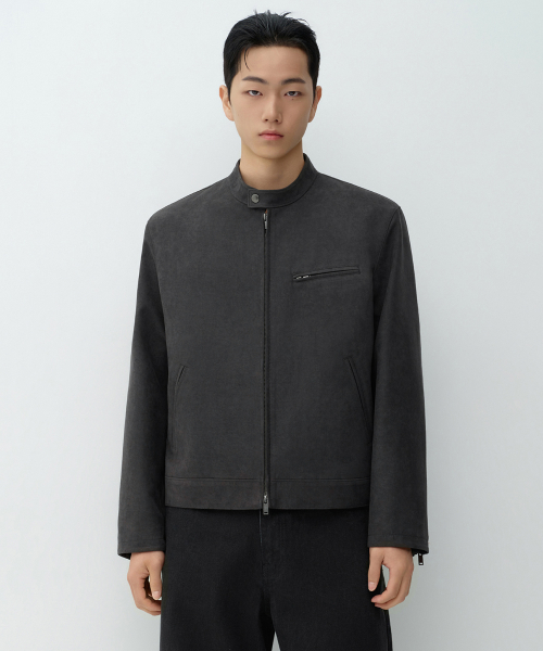 Synthetic Suade Racer Jacket [Dark Clay]