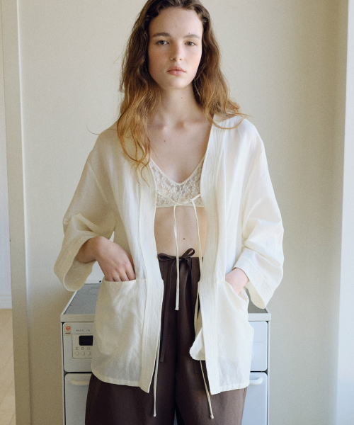 linen stitch robe jacket (cream)