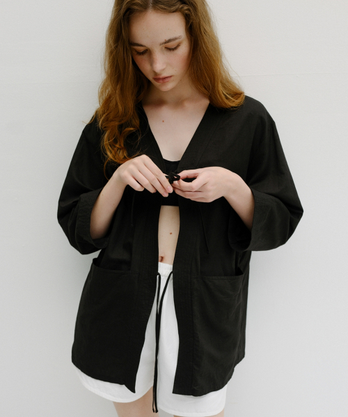linen stitch robe jacket (black)