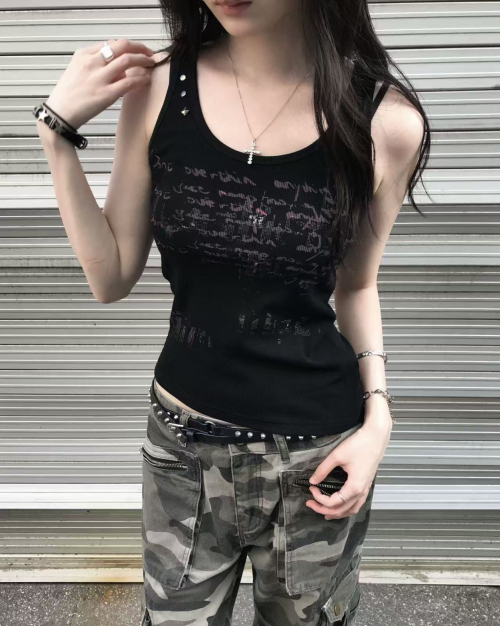 GLITCH SCRIPT TANK TOP_BLACK
