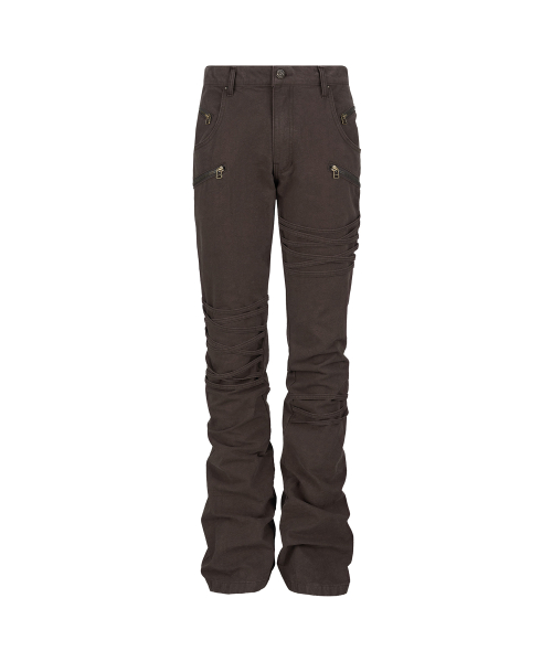 Bondage Zip Flare Pants_[Brown]