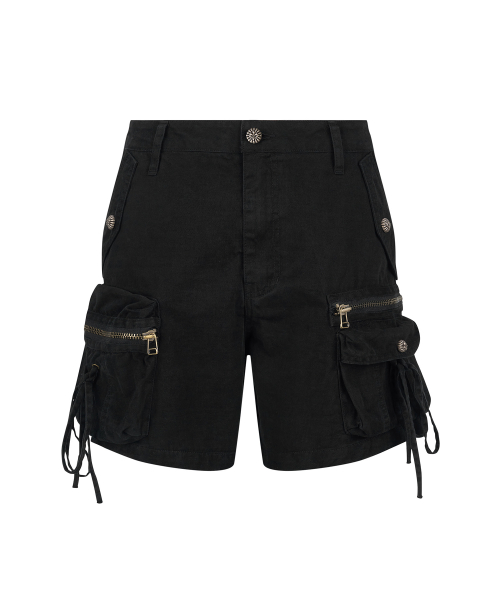 String Cargo Shorts_[Black]