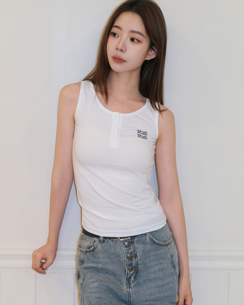 SLIM HENLEY NECK SLEEVELESS [WHITE]