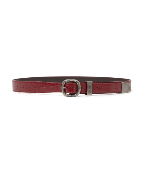 Split 4 Symbol Oval Buckle Belt - Red