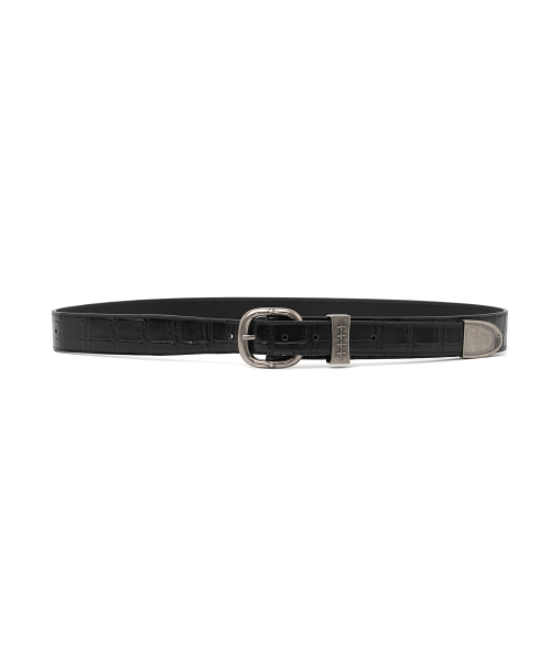 Split 4 Symbol Oval Buckle Belt - Black