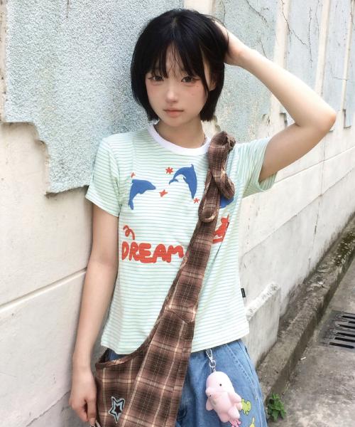 DREAM Dolphin Stripe Half Sleeve T-shirt MINT