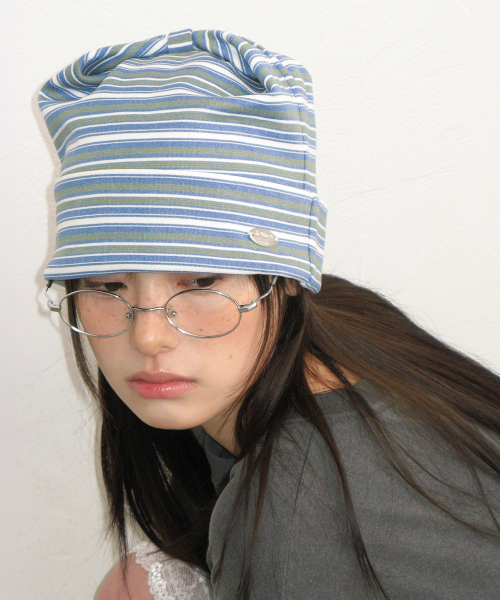 STRIPE KNOT SQUARE BEANIE BLUE