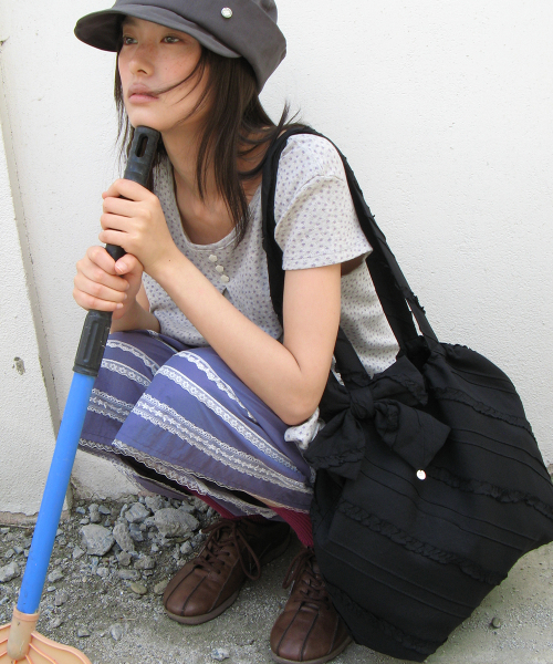 RIBBON HAIR PIN SET FRILL ECO BAG BLACK