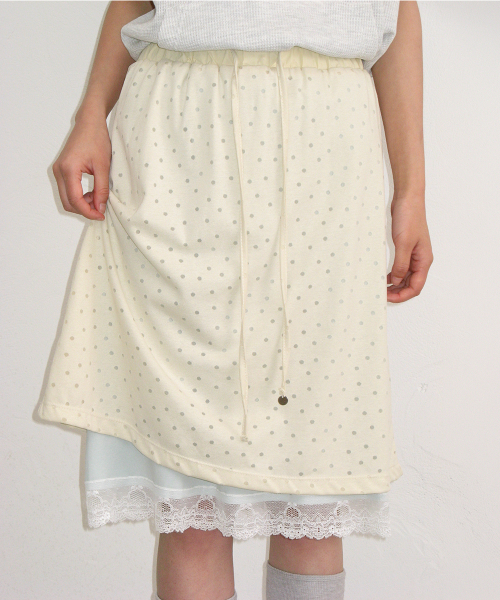 DOT LAYERED LACE HEM SKIRT CREAM
