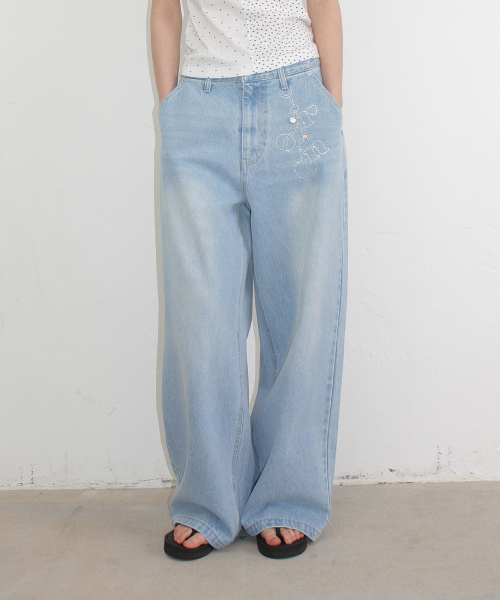 HOTFIX KEYRING WIDE DENIM PANTS LIGHT BLUE