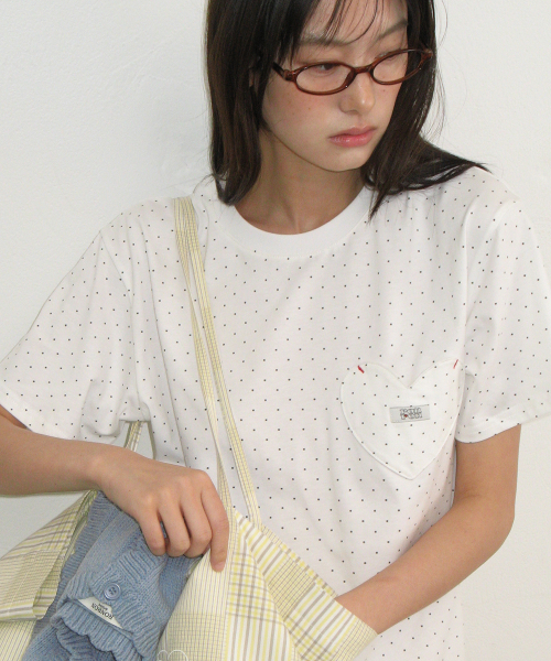 HERAT POCKET BASIC FIT T SHIRT DOT WHITE