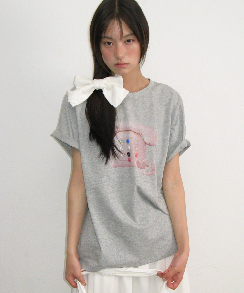 RONRON BUTTON RETRO TELEPHONE T SHIRT GREY