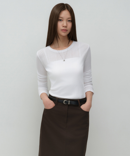 우먼즈 소프트 리브드 긴소매 티셔츠 [화이트]