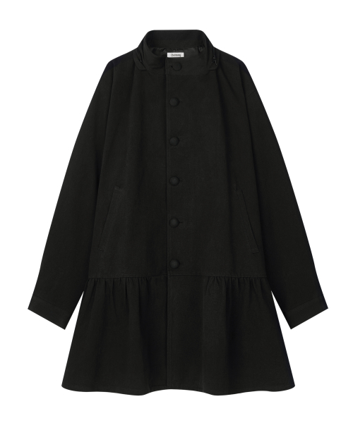 DETACHABLE TWO-WAY SHIRRED MIDI FIELD JACKET (BLACK)
