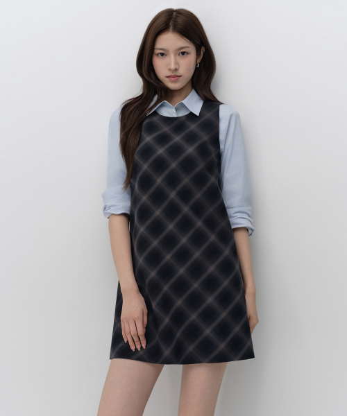 Women's Ombre Check Mini Dress [Gray]