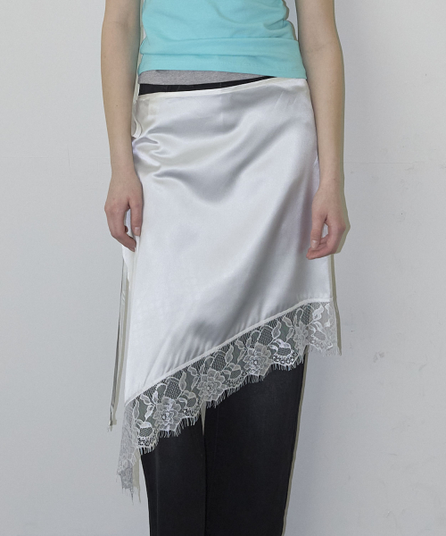 Satin Diagonal Layered Skirt (2color)_Ivory