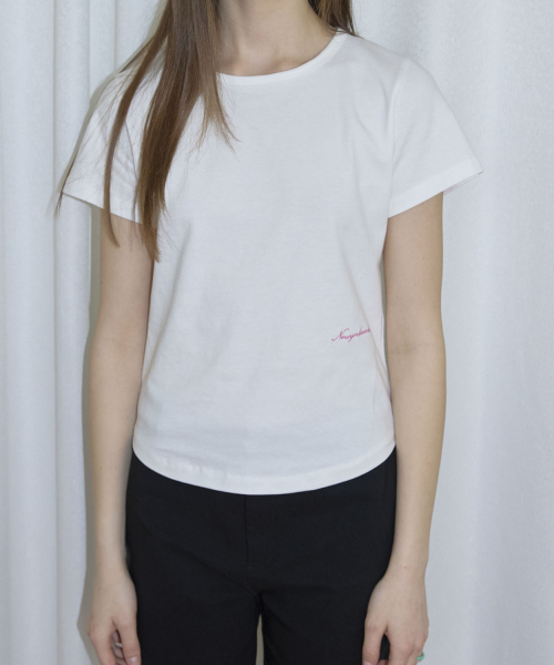 Embroidery Round Short Sleeve T-Shirt (4color)_White