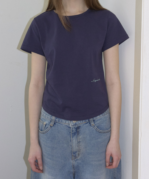 Embroidery Round Short Sleeve T-Shirt (4color)_Navy