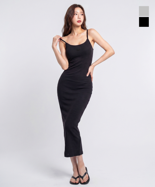 [짐웨어] symbol embroidered bony sleeveless long dress (2컬러)