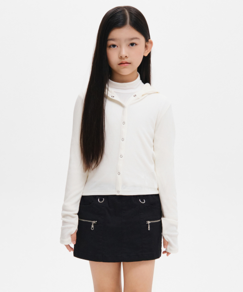 걸즈 리브드 슬림 후디드 저지 가디건 [아이보리]