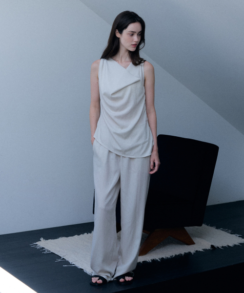 Jenny Soft Drape Blouse&Pants Set-up (AshBeige)