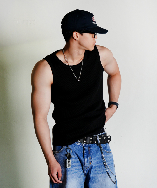 해비 코튼 골지 나시_BLACK