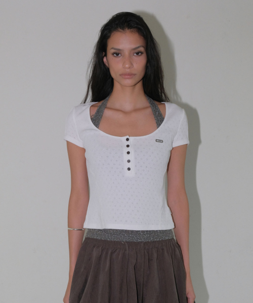 HALTER LAYERED SHORT SLEEVE SET [WHITE]